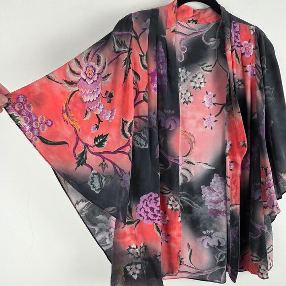 Kobi Halperin Evin Floral V-Neck Silk Open Kimono Altered Romantic Beach Resort‎ - Picture 3 of 8